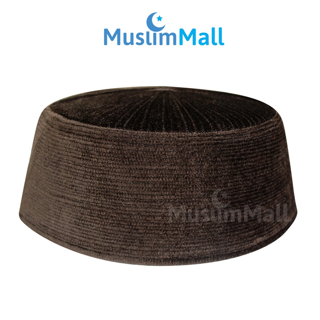 Peci Chechen Velvet Coklat Gelap Bahan Beludru Baldu Bulat Kaku Bludru - The Kufi