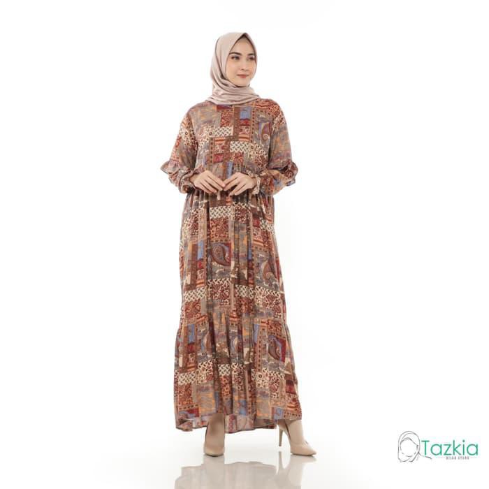 Dilla ID Tazkia Dress Muslim Original| Naila Cokelat | Gamis Viscose | Tazkia Hijab - Cokelat