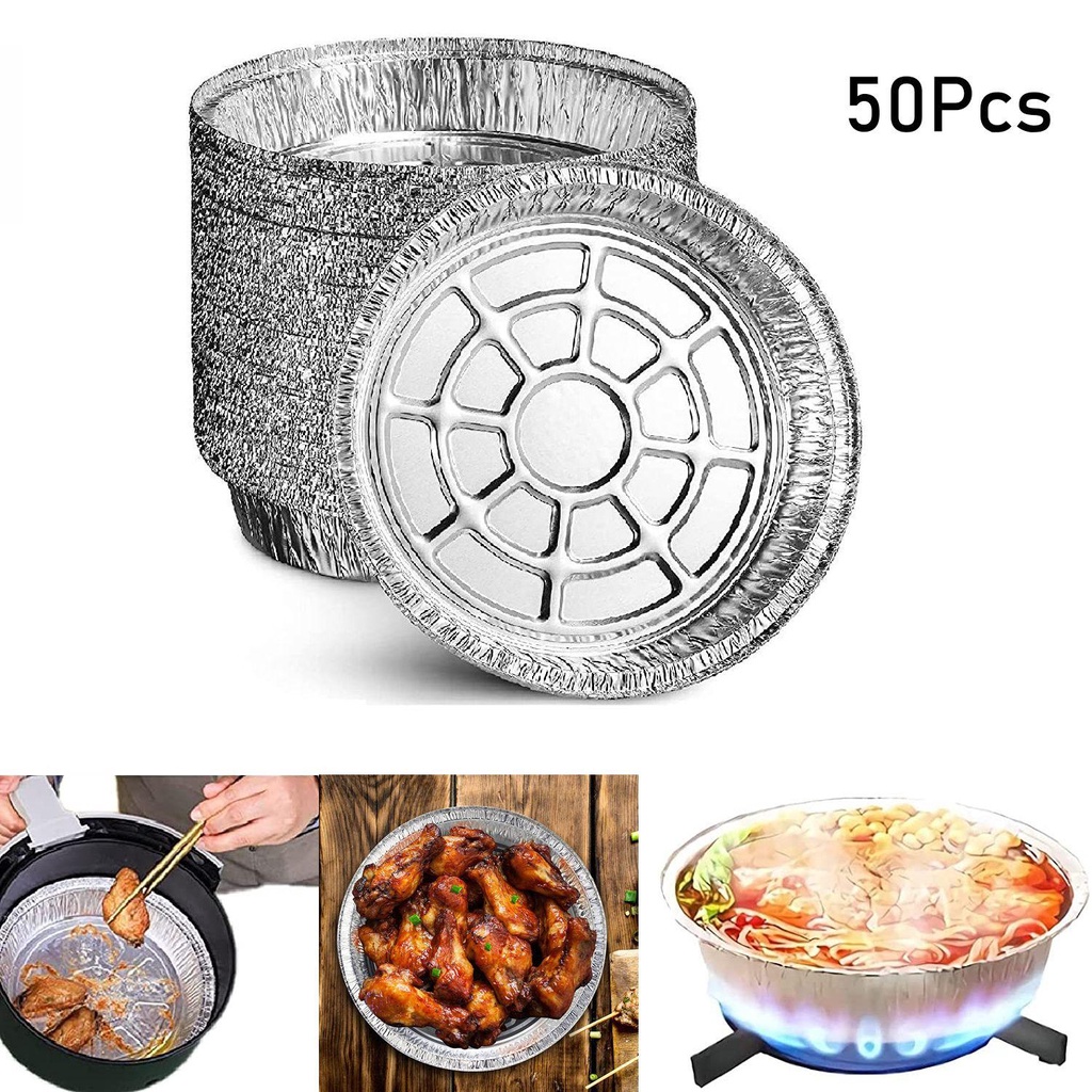 Nanas 50Pcs Aluminium Foil Kotak Kaleng Disposable Microwave Roasting Air Fryer Liner