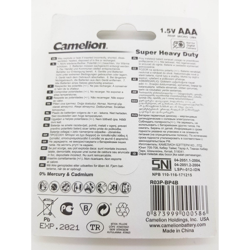 Baterai Heavy Duty Camelion A3 AAA isi 4 pcs 1.5V Battery Batre Batere