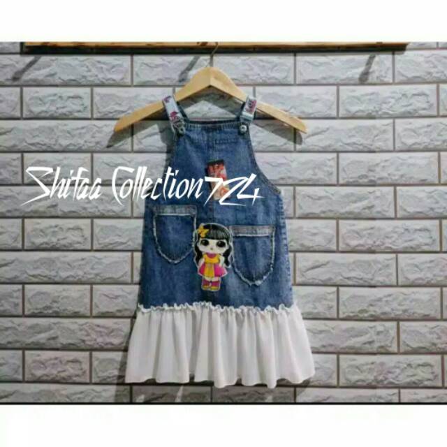 Baju Jeans Over all anak&quot; Boneka LED Bahan Soft Jeans 6 Ons ukuran 6 (OVa)