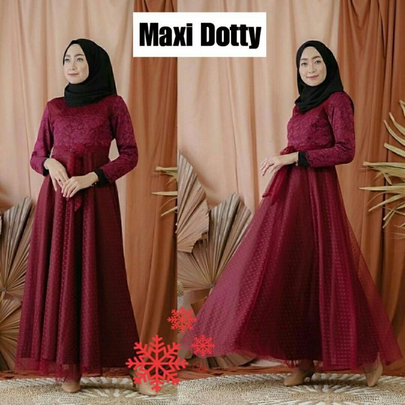 MAXI DOTTY GAMIS BRUKAT TULANG KOMBI TILE DRESS KONDANGAN CANTIK MAXI MUSLIM