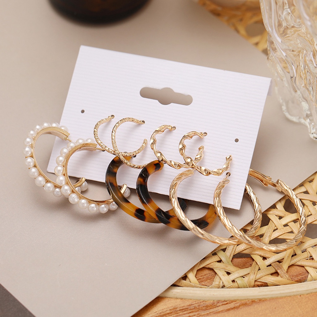 Hu Hu Hu Hu Hu Alat Bantu Pasang Kacamata♡ 1 Set Anting Hoop Bentuk Bulat Geometris Aksen Mutiara Berlian Imitasi Untuk Wanita