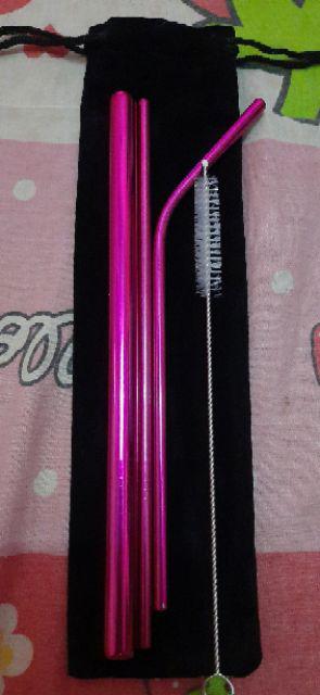 Readystock !!! Sedotan Stainless Straw 1set 5 Pcs Pink Termurah New Normal