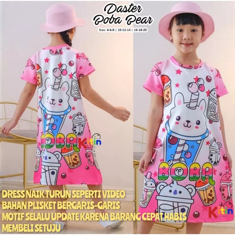DRES BOBA TURUN NAIK VIRAL TIK TOK 2022 / DRESS VIRAL NAIK TURUN DASTER ANAK UKURAN 2-9 TAHUN MOTIF 