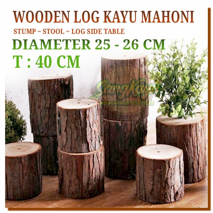 Meja kayu bulat side table bedside table kursi log meja sudut rustic