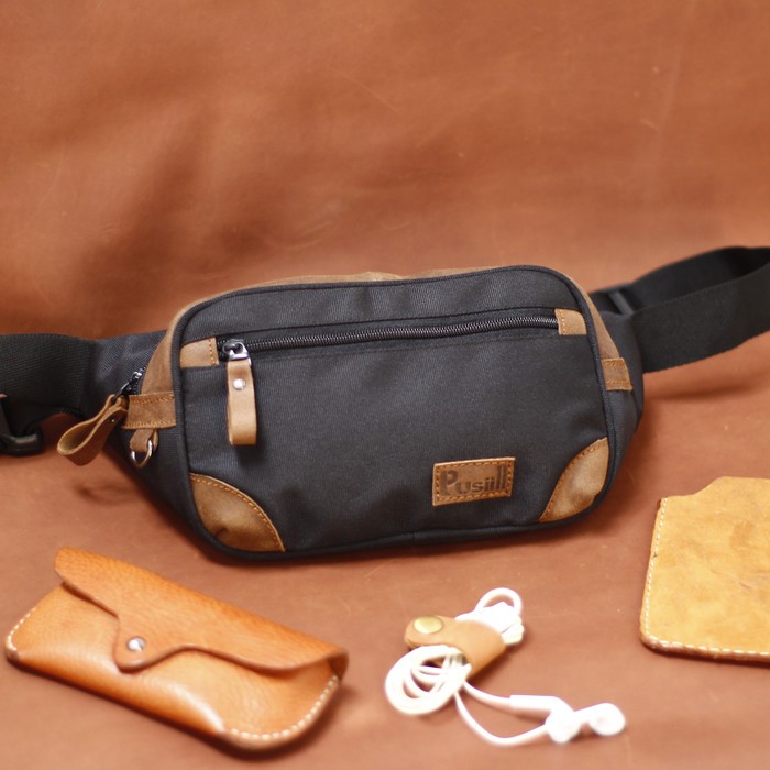 Waistbag Pusiill/Tas Pinggang/Tas selempang kombinasi kulit sapi asli Berkualitas