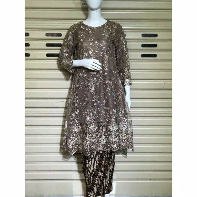 NEW KEBAYA TUNIK TILLE JUMBO 130/KEBAYA MODERN LD 130/KEBAYA PESTA/KEBAYA KEKINIAN-Mocca