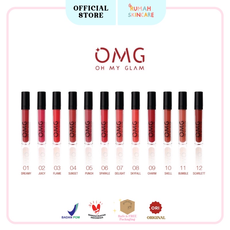 OMG Oh My Glam Matte Kiss Lip Cream 3.5g Halal Original BPOM Lipstick Matte / LipMatte