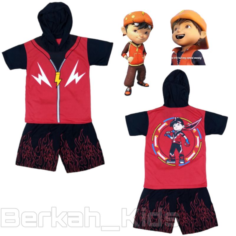 Setelan Baju Anak Laki-laki kostum kupluk Boboiboy / Stelan Baju Anak Cowok Kostum kupluk Boboiboy