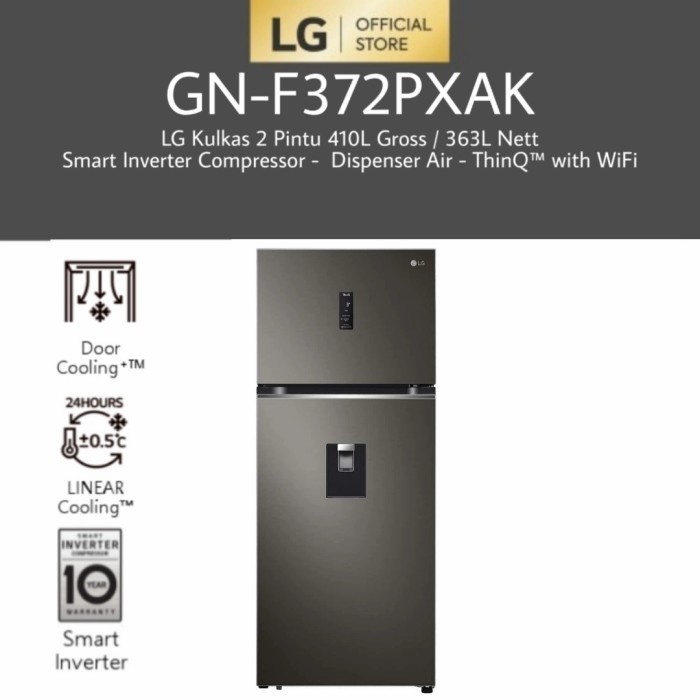 LG GN-F372PXAK KULKAS 2 PINTU INVERTER DISPENSER GNF372PXAK GNF372