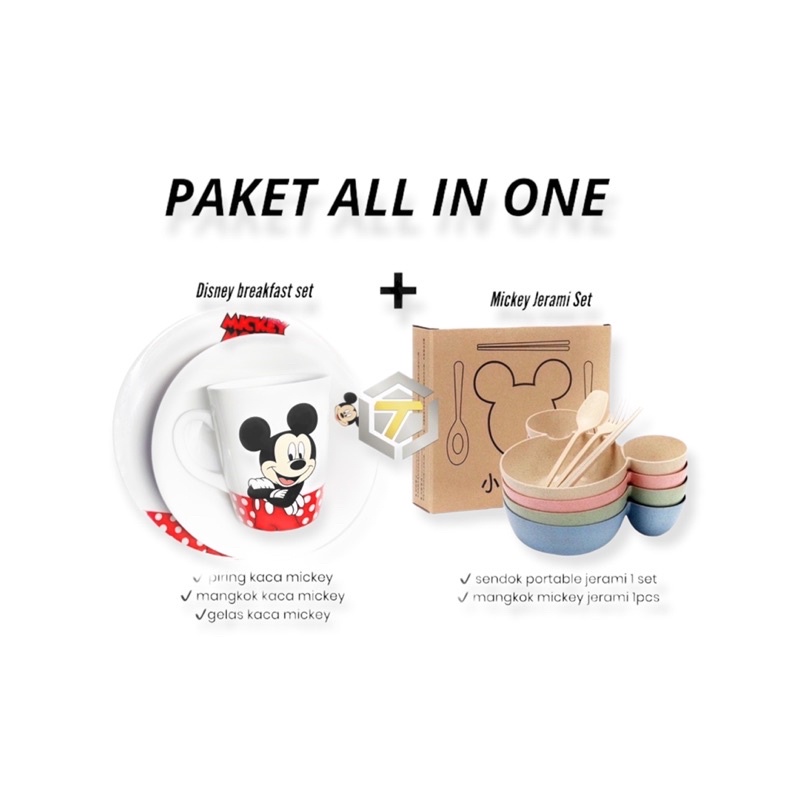 disney breakfast set + Mangkok Mickey + Sendok set