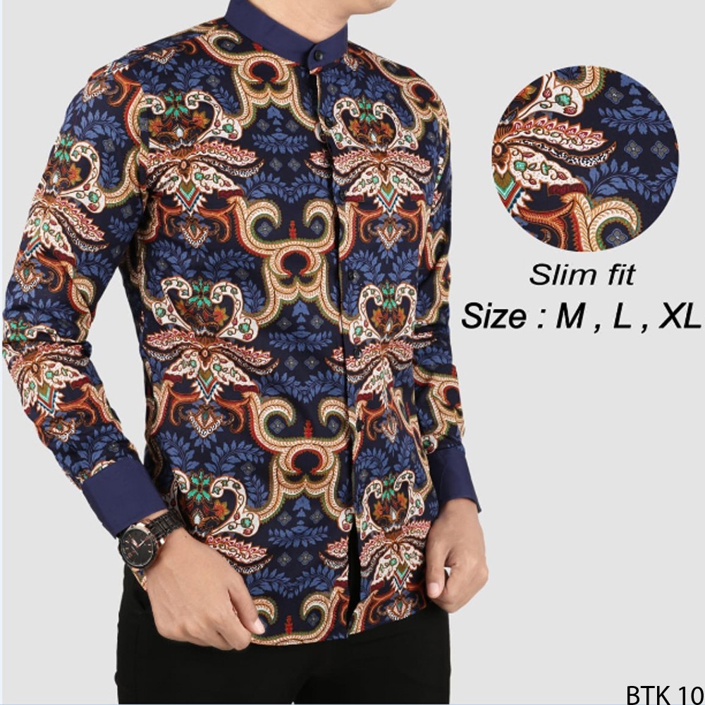 Baju Koko Kerah Shanghai Slimfit Panjang Motif Batik - BTK (COMB)