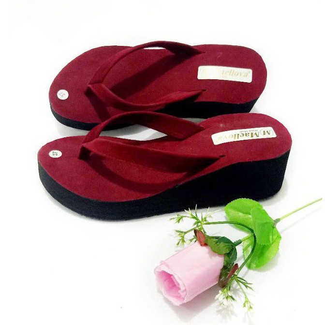 SENDAL WEDGES WANITA BELUDRU SOL KARET - SENDAL JEPIT WANITA - SANDAL SPON WANITA