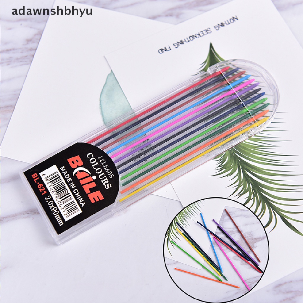 [adawnshbhyu] 1box 2.0mm Pensil Mekanik Berwarna Refill Timah Dihapus Stationary Siswa.