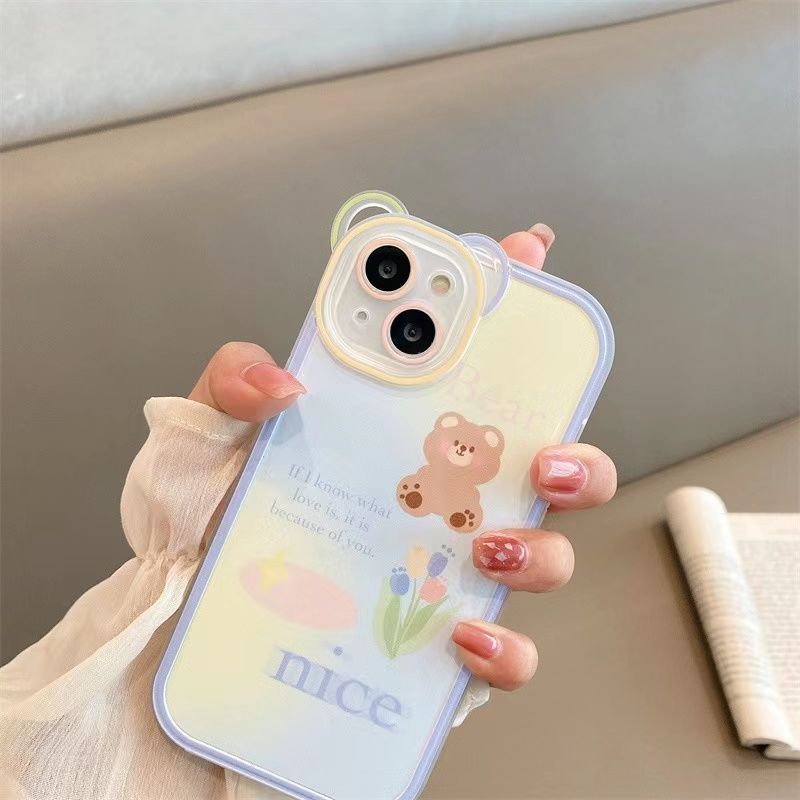 Soft Case Silikon TPU Transparan Motif Bunga Beruang Untuk IPhone 13 Pro Max 12 11 XS XR X 8 7 6 6s Plus