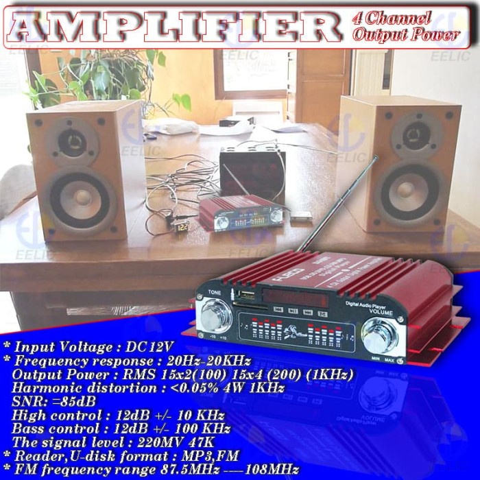 Amplifier FLECO DJ4BT / FLECO BT-858B / FLECO F-188BT Bluetooth + Mp3 player + FM Radio / Power Amplifier Karaoke Wireless DJ4BT / Power Amplifier Mobil dc 12 Volt - Power Amplifier Bluetooth Bonus Remot