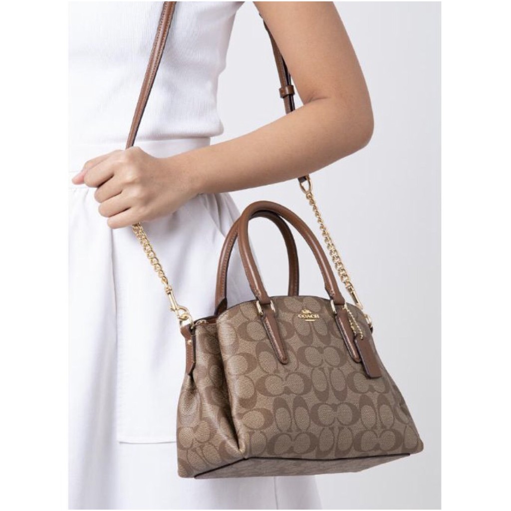 Coach Signature Mini Sage Carryall Khaki Saddle Brown - ORIGINAL 100%