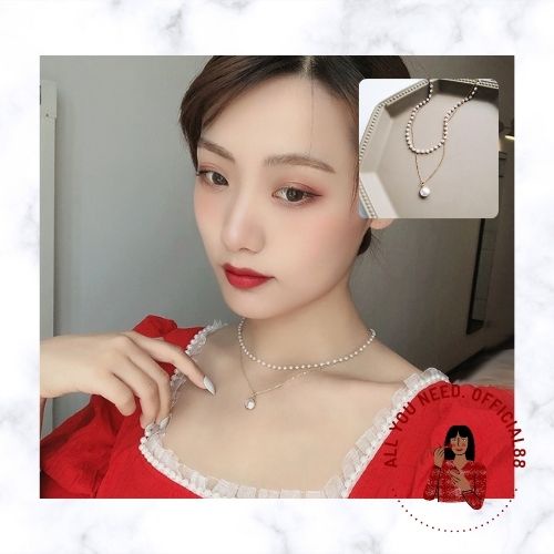 ✿AYN✿ Kalung Rantai Emas layer FA106 Hias Mutiara Gaya Retro Korea Untuk Wanita