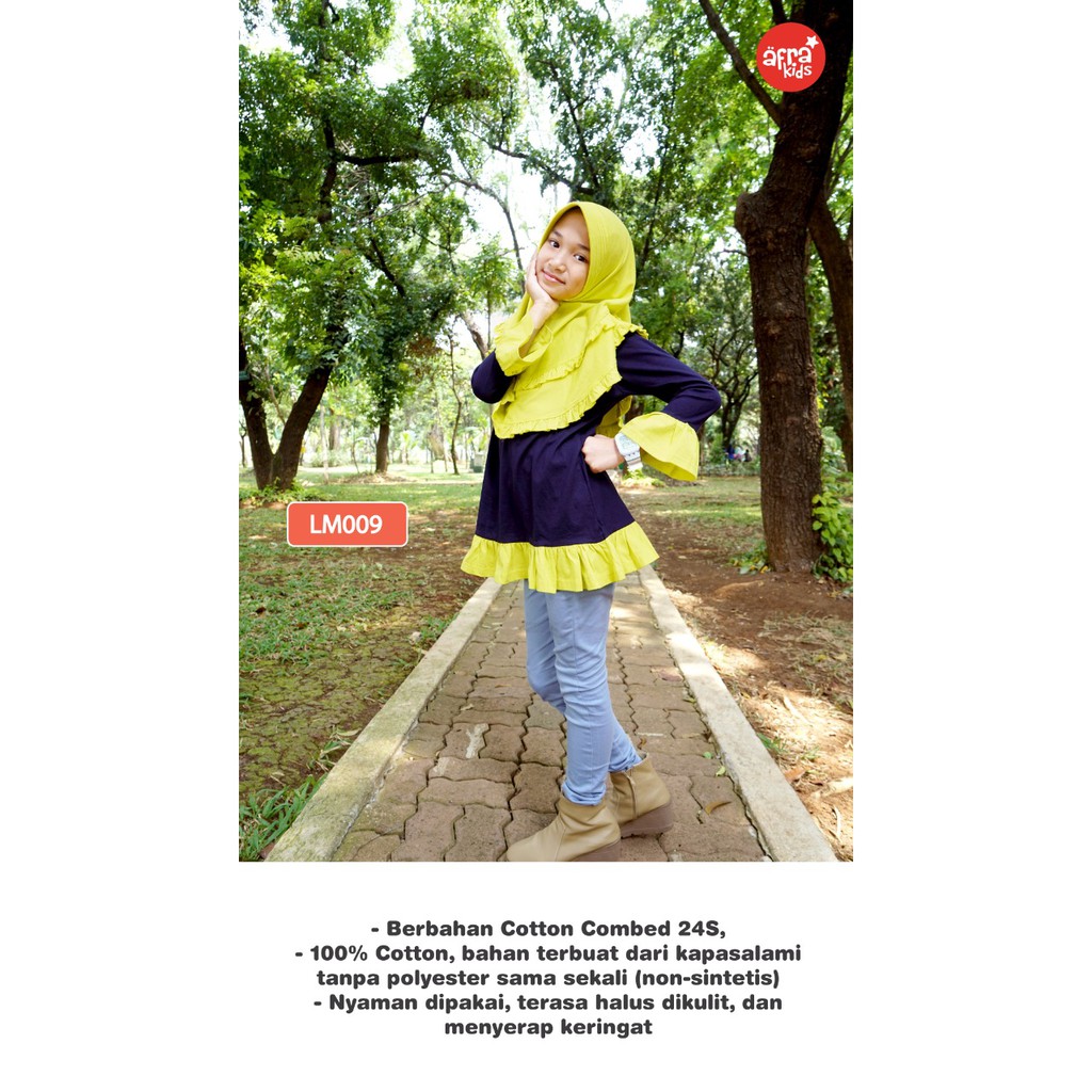 Tunik anak perempuan free jilbab Little Muslim by Afrakids LM009