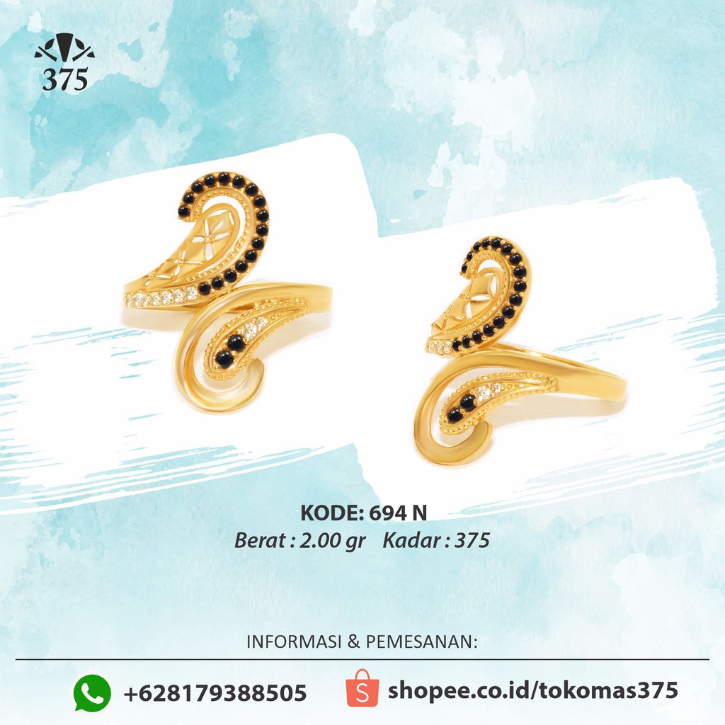 TM375 CINCIN EMAS ASLI SPIRAL BATU HITAM
