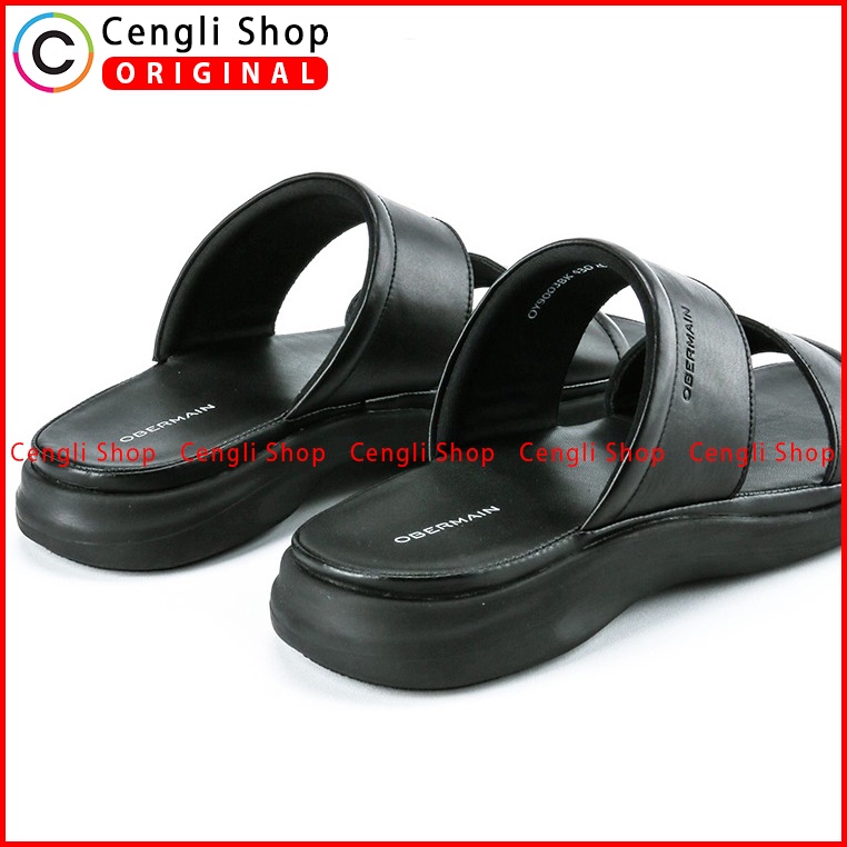 SANDAL OBERMAIN PRIA ORIGINAL CASUAL KULIT ASLI ORI TERBARU HITAM OM02