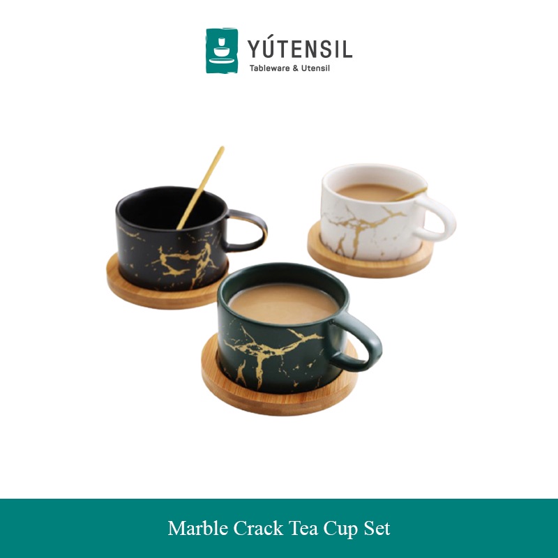 Yutensil Coffee Mug Wooden x Marble Pattern / Cangkir Teh Set