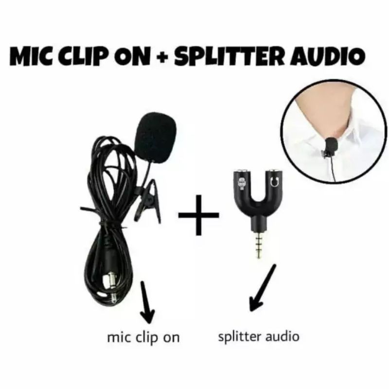 Paket Microphone Clip+ Audio Splitter For Youtuber Vlogger Smule Karaoke PUBG