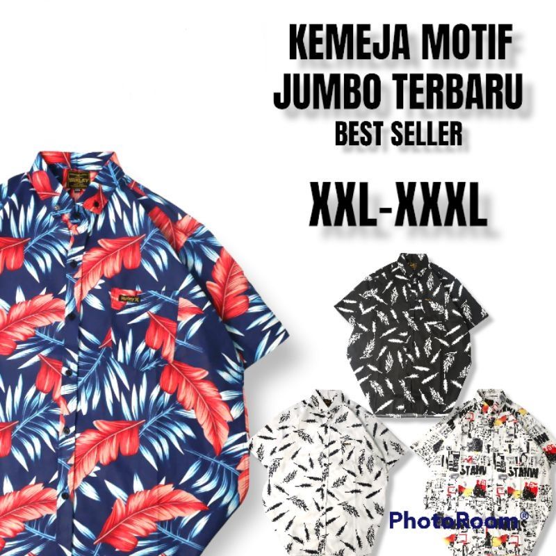 KEMEJA PRIA JUMBO SUPER BESAR BIG SIZE HAWAI MOTIF BUNGA FLORA LENGAN PENDEK CASUAL XXL XXXL EXTRA L