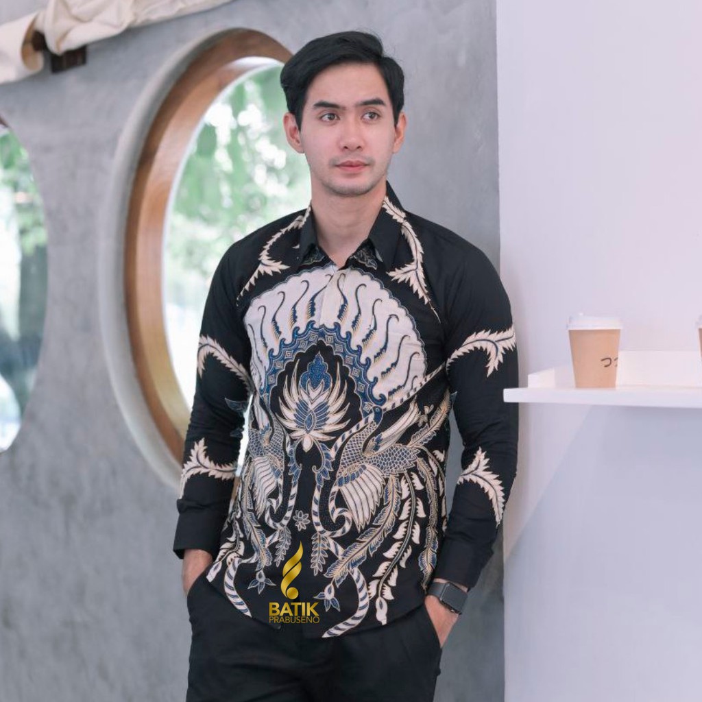 PRABUSENO // ALJAYA KEMEJA BATIK PRIA LENGAN PANJANG SLIMFIT KATUN PRINTING HEM BAJU SERAGAM KANTOR 