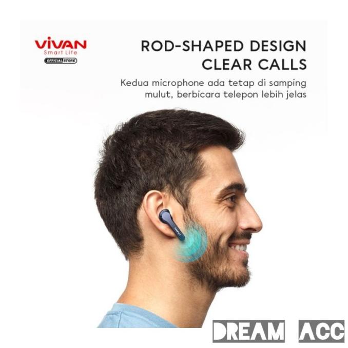 Vivan Wireless Bluetooth Headset Earphone Tws Liberty T200 - Biru (Sale)