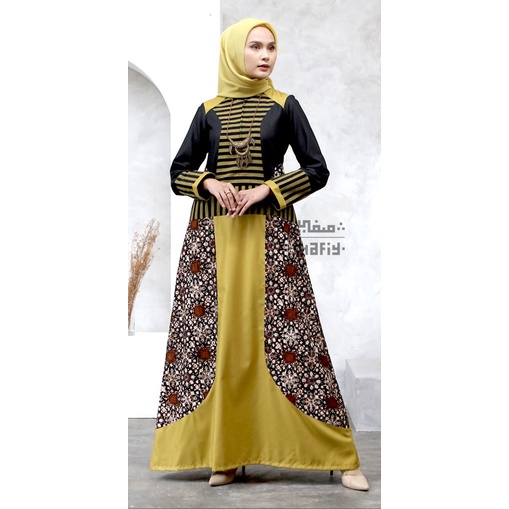 Baju Gamis Batik Etnik Shafiy GBL Auva Tenun Lurik Kombinasi Toyobo Dress Muslimah Syari Busui Moder