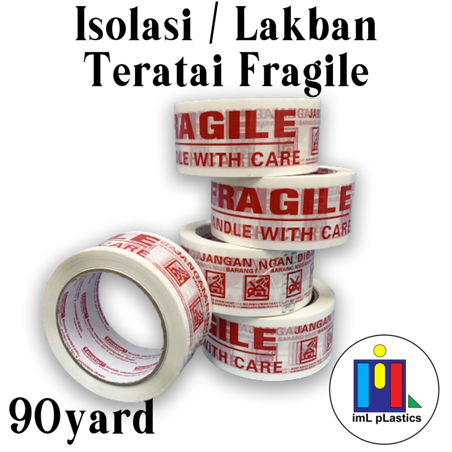 Lakban Isolasi FRAGILE Teratai 48mm x 90yd - 1 pcs