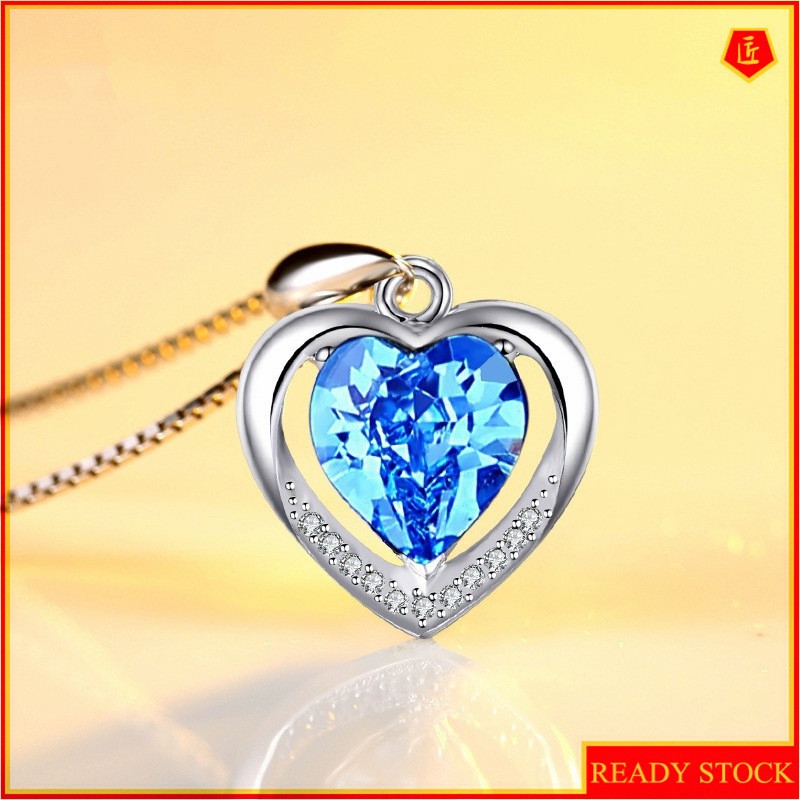 [Ready Stock]Fashion Elegant Love Blue Crystal Pendant Necklace