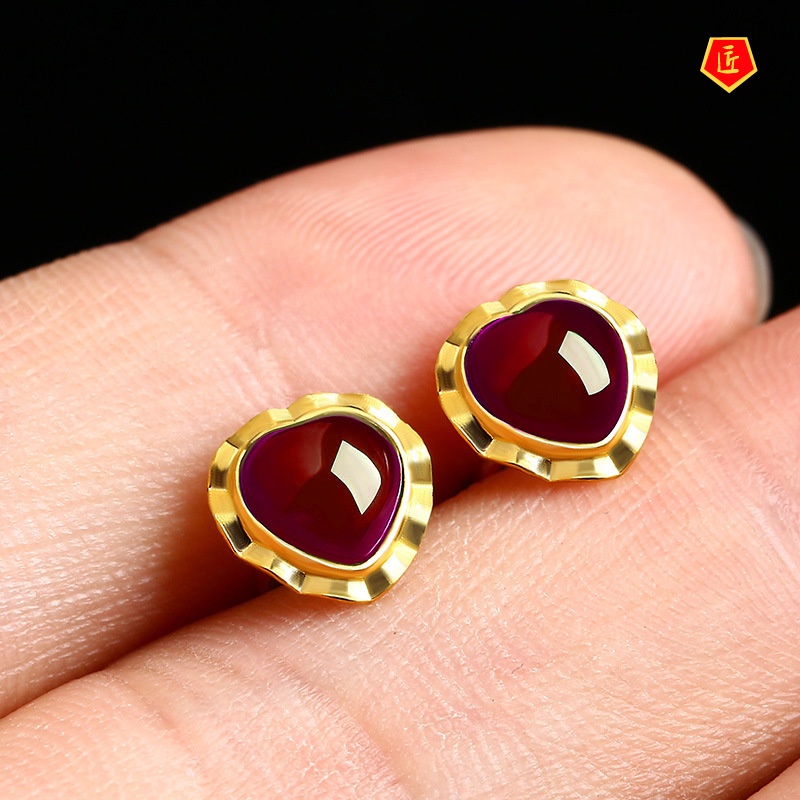 [Ready Stock]Elegant Exquisite 999 Gold Hetian Jade Agate Earrings