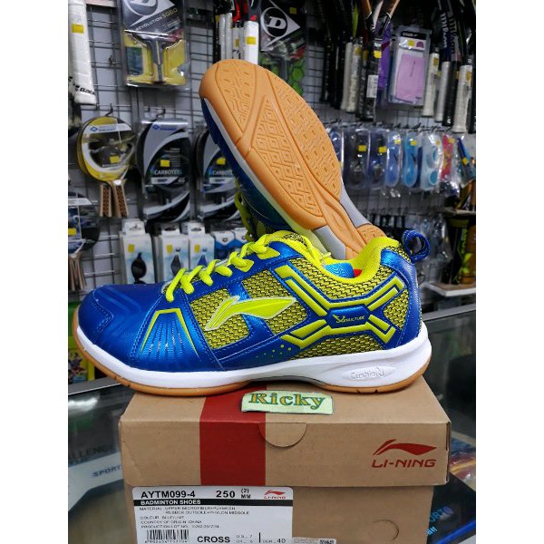 sepatu badminton lining cross blue-lime BO125 CN BAT
