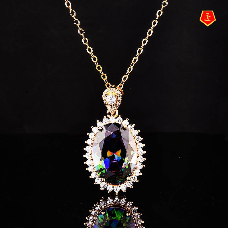 [Ready Stock]Elegant Laser Diamond Necklace 18K Gold Full Diamond Fashion Temperament