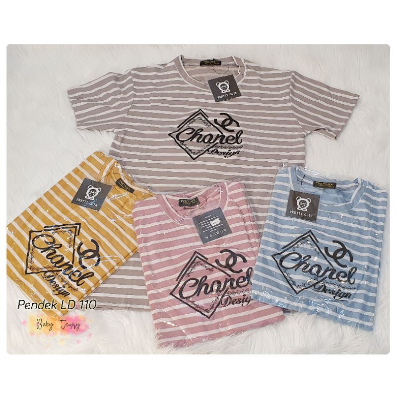 Kaos Pretty Cute Jumbo LD 110 | Motif Bordir Chanel | Bahan Baby Terry Printing