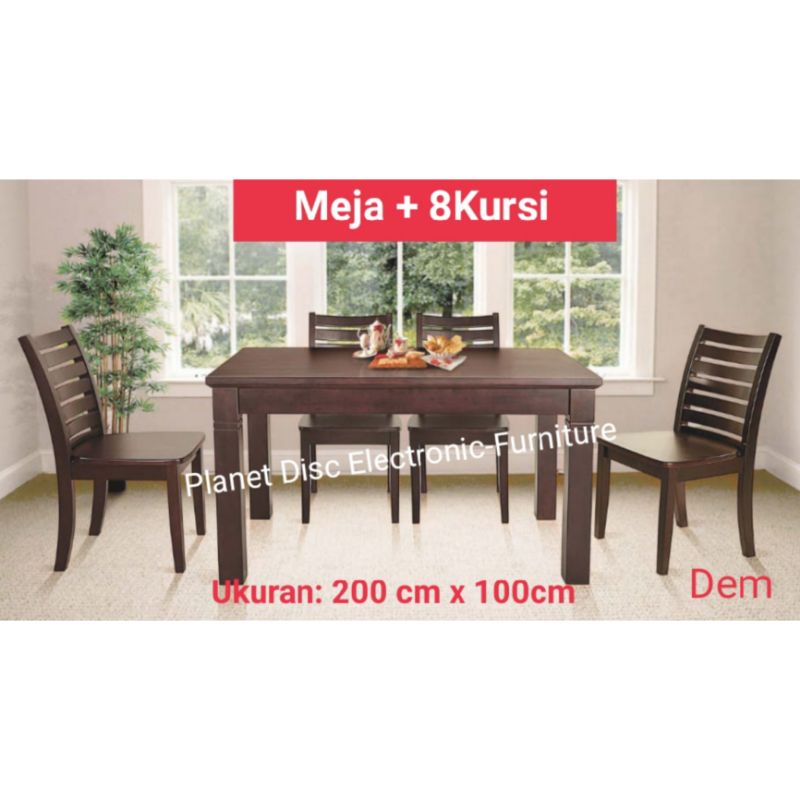 Meja Makan Kayu Solid 200cm 8kursi Dining Set 8person Dining table Meja kayu Promo murah