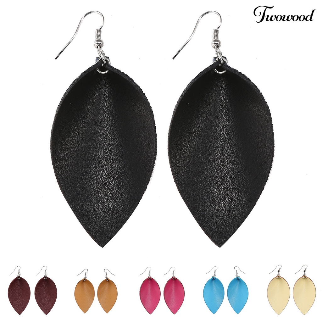 Twowood 1 Pair Hook Earrings Leaf Shape Ethnic Style Faux Leather Plant Shape Lightweight Dangle Earrings for Wedding