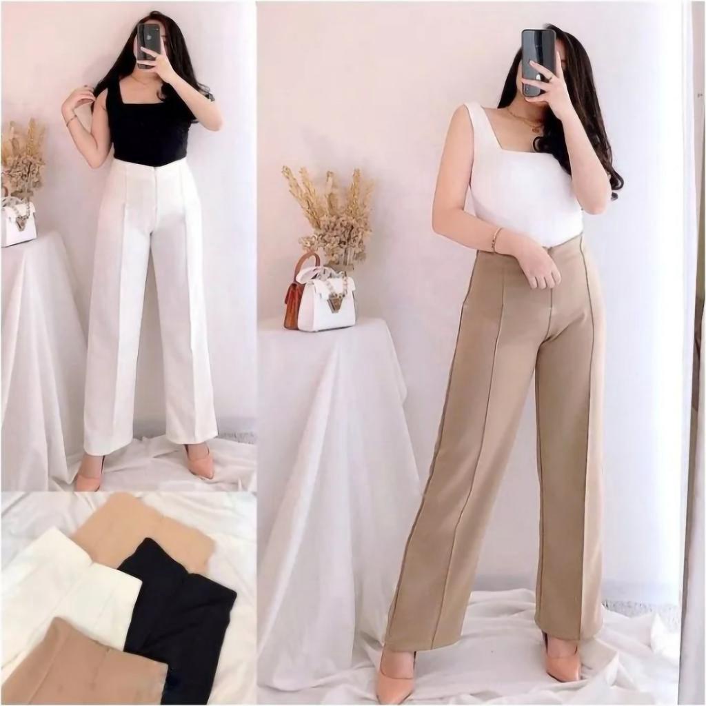 Pants Scuba - Celana Panjang Wanita - Celana Panjang Kantor Wanita - Celana Kulot Highwaist - Celana Kerja