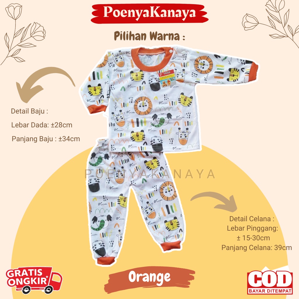 Setelan Baju Bayi Piyama Bayi PANJANG LION PRINT PUTIH Viori Size 6-18 Bulan SPY173