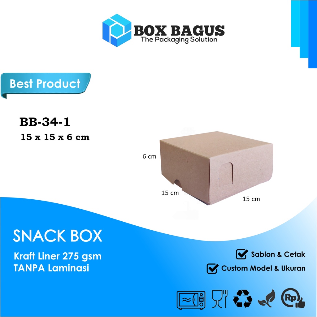 BOX DUS 15x15x6 KRAFT 275 GSM - KOTAK HAMPERS MAKANAN NASI ROTI KUE SNACK