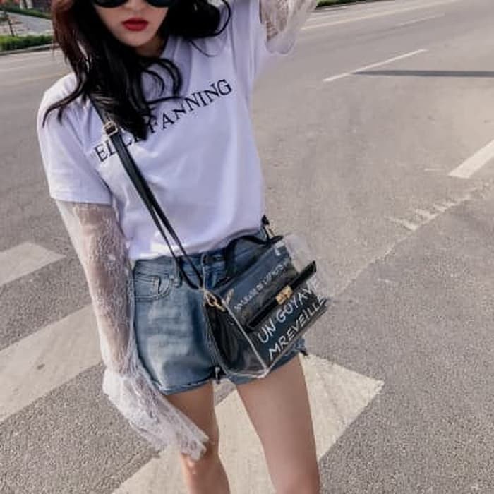 [Tas Un Goyave Mreivelles Transparan Black FS] tas wanita kulit hitam