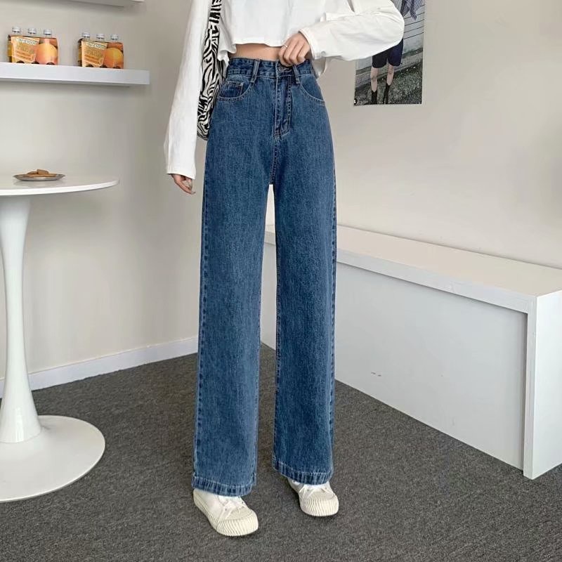 (COD) Celana Jeans Wanita Loose Biru Tua High Waist Fashion Korean Style