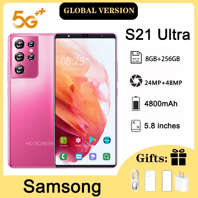 (COD) Samsong Handphone S21 Ultra 8GB+256G Hp Murah Promo Handphone Baru 5.8 inci Ponsel 5G 4G Andro