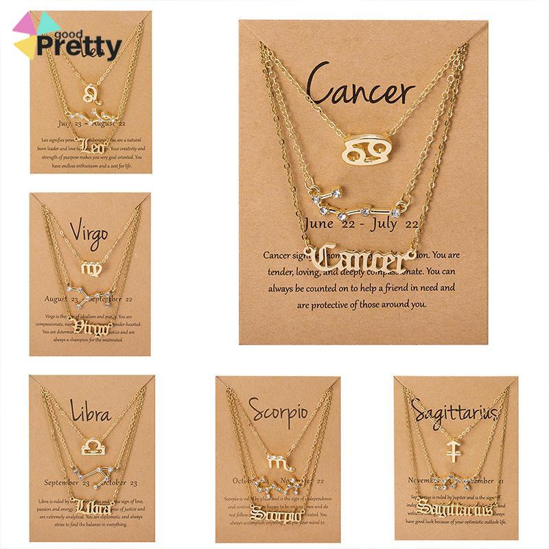 3 Pcs/set 12 Zodiak Wanita Konstelasi Liontin Rantai Kalung Ulang Tahun Perhiasan dengan Kartu Karton - PD