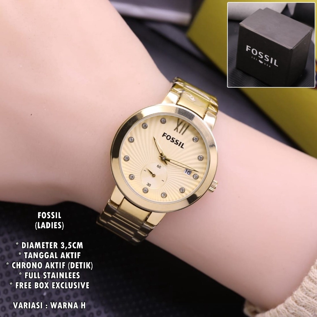 (BISA COD) JAM TANGAN WANITA FASHION RANTAI BODY BULAT TANGGAL &amp; CHRONO AKTIF