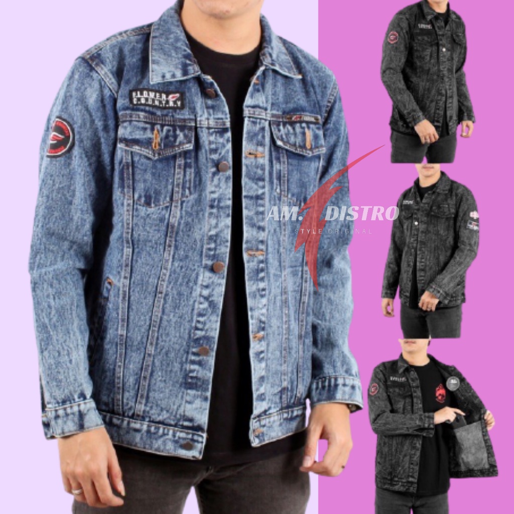 Jaket Jean Pria Bordir / Jaket Jeans Cewek Flower / Jaket Jeans Dilan Distro / Jaket Pria Jeans Moti