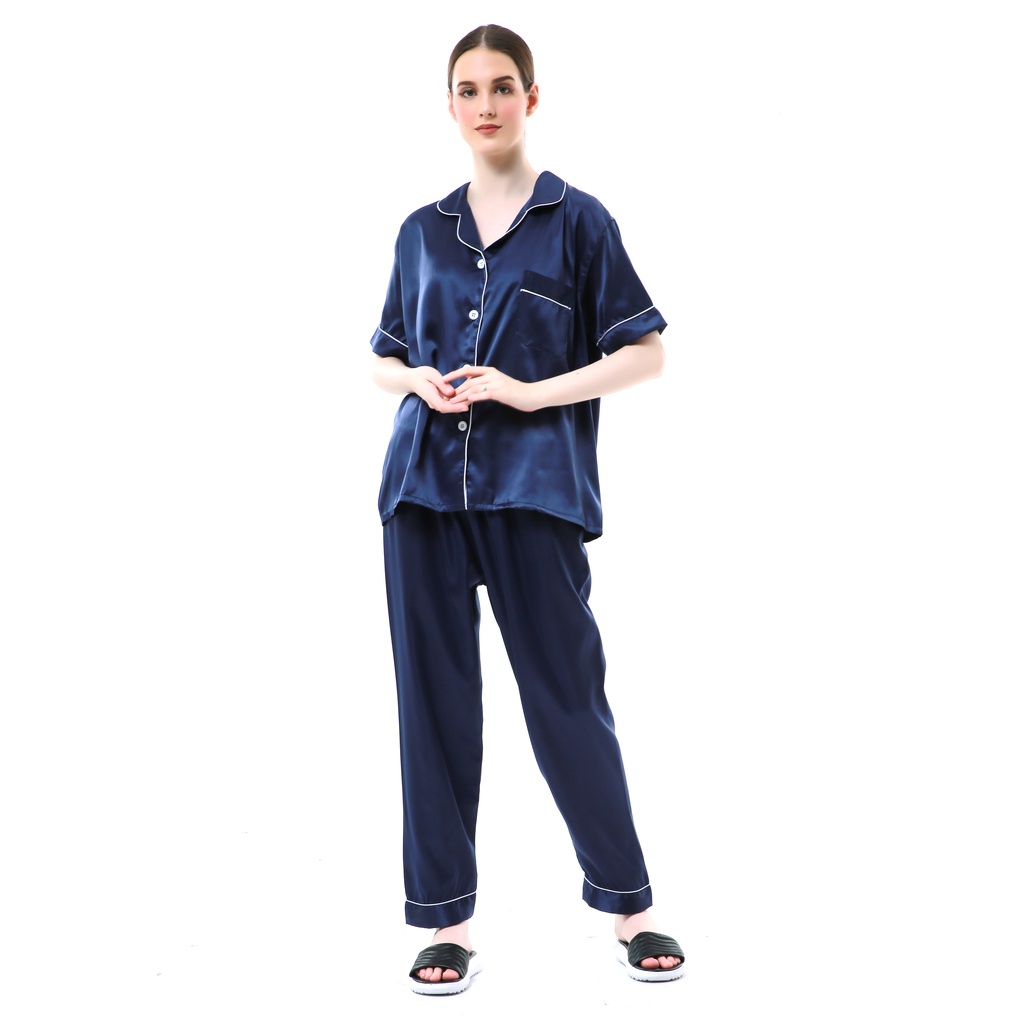 Zavyn Setelan Piyama Satin Silk Wanita Short Sleeve